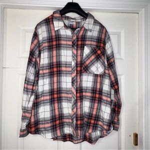 Arizona Jean Company Red, Black, and White Plaid Shirt